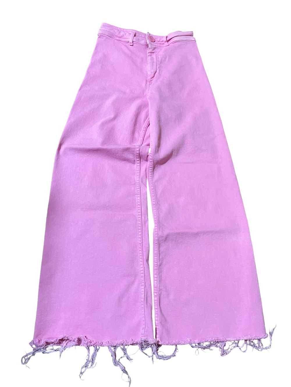 Zara Marine Straight Jean Waist Wide Leg Pink cropped raw hem 6 cotton stretch - Picture 3 of 11